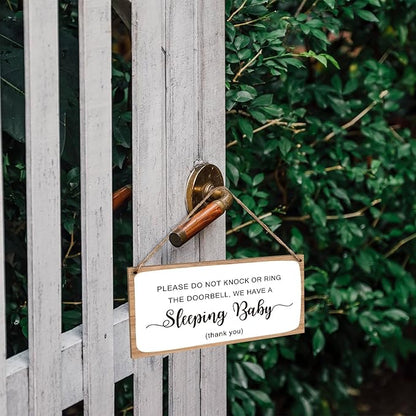 Wood Hanging Decor Sign, No Knock or Ring The Bell, Baby Sleeping, Rustic Wood Front Door Plaque Wall Art Decor Gift, 10" x 5" Wood Decor Hanging Sign for Porch Yard Home Farmhouse House Outdoor-10
