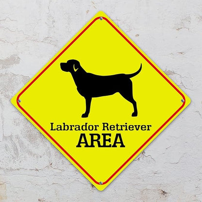 Labrador Retriever Crossing Sign Caution Labrador RetrieverDog Xing Sign Street Sign Wildlife Novelty Road Fence Wall Decor Warning Metal Tin Sign For Indoor Outdoor 15x15in