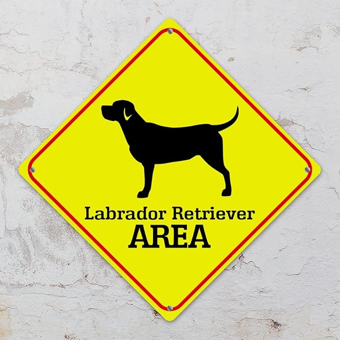 Labrador Retriever Area Xing Caution Crossing Sign Labrador Retriever Dog Metal Tin Sign Warning Sign Novelty Road Fence Yard Wall Decor For Indoor Outdoor 12x12in