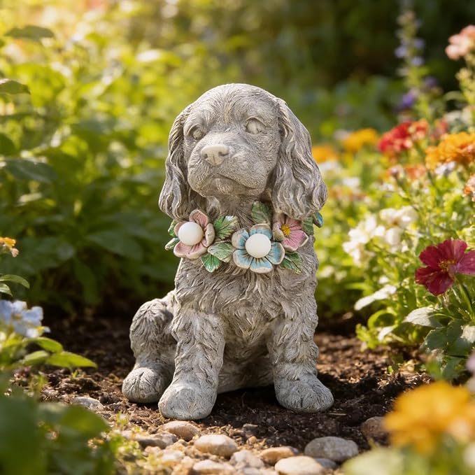 Garden Statue Dog Memorial Gifts - Yard Art Decoration with Solar LED Lights Waterproof Resin Garden Figurine Decor for Outdoor Patio Yard Lawn Ornament