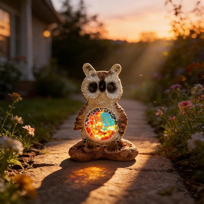 Solar Owl Garden Statues Decor for Outdoor, Brown Yoga Owl Figurine Lights for Lawn Patio Yard Decoration - Unique Christmas Housewarming Gift for Grandma Wowen Mom