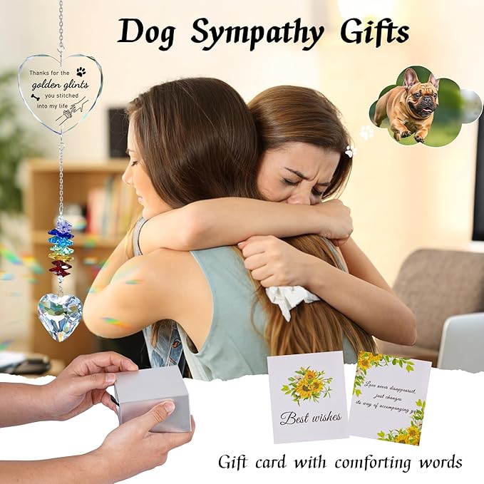 Dog Memorial Gifts for Loss of Dog, Pet Memorial Suncatcher, Pet Sympathy Gifts, Heart Shaped Suncatcher with Personalized Words, Remembrance Bereavement Gift for Loss of Dogs Cats