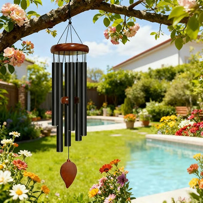 Wind Chimes for Outside - 32in Black Outdoor Tuned Windchimes with Soothing Melody, Perfect for Garden, Patio or Door Chimes When Door Opens, Creates an Enjoyable Atmosphere, Ideal Gift for Family