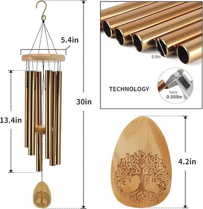 Astarin Windchimes Outdoors with Engraved Lifetree, 30 Inch Memorial Wind Chime for Outside, Sympathy Wind Chime for Loved One, Outdoor Wind Chimes for Mother, Bronze Wind Chimes.