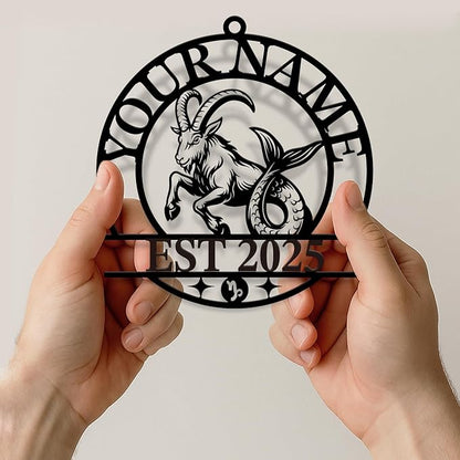 Personalized Customize Name 12 Zodiac Signs Wind Chime, Metal Iron 37 Inch Outdoor Memorial Gift for Garden Yard Patio Home Decor, Black (Capricorn)