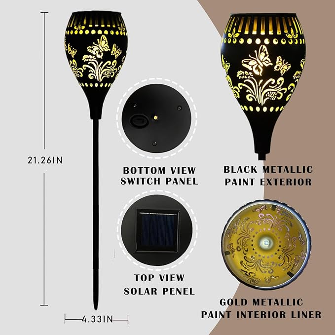 Butterfly Solar Garden Stake Lights Waterproof - 21 inch Metal Solar Garden Lights with Warm Light Decorative Landscape Path Light for Yard Pathway Patio Walkway Backyard Lawn Decor (Black, 2Pcs)