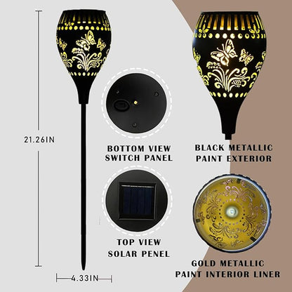 Butterfly Solar Garden Stake Lights Waterproof - 21 inch Metal Solar Garden Lights with Warm Light Decorative Landscape Path Light for Yard Pathway Patio Walkway Backyard Lawn Decor (Black, 2Pcs)