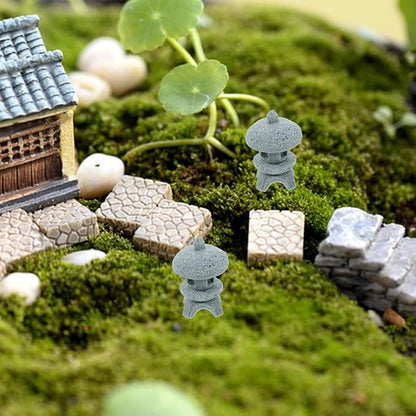 Cabilock Miniature Pagoda Statues 4Pcs Japanese Garden Statue Decor, Stone Lantern Asian Decor Bonsai Micro Landscape Kit Zen Garden Accessories