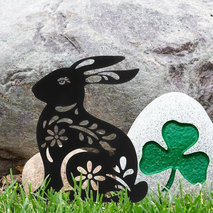 POPETPOP Metal Rabbit Garden Stake Outdoor Decorative Lawn Sculpture Hollow Bunny Silhouette for Patio Yard Pathway 11.61 Inch