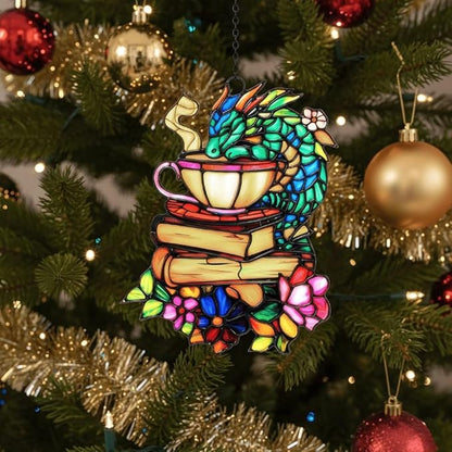 Book Dragon Handmade Artisan Resin Sun Catcher, Book Suncatchers for Window Hanging, Bookish Gifts for Readers Book Lovers Bookworm, Gift for Mother's Day, Women, Mom, Wife, Grandma