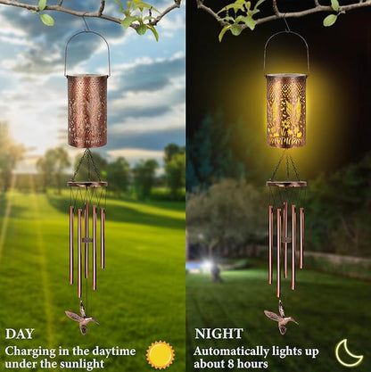 YHmall Solar Wind Chimes for Outside, Solar Lantern Windchimes Outdoors Hummingbird Gifts for Women Mom, Memorial Wind Chimes Gifts for Garden Decor