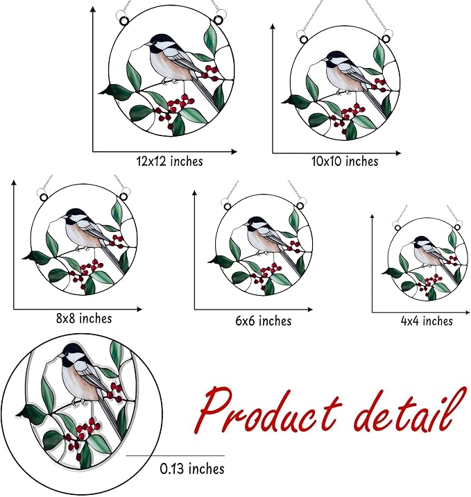 Chickadee Bird Acrylic Suncatcher, Boho Suncatchers for Window Hanging Ornament, Stained Glass Effect Indoor Outdoor Garden Decor for Bird Lover, Gifts for Mother's Day, Mom, Grandma, Wife, Women