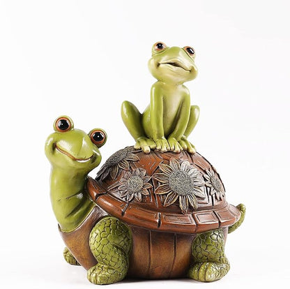 Resin Frog and Tortoise Garden Statue, Green Frog Tortoise Figure for Outdoor Decor Yard and Garden Decoration Resin Sculpture (Frog and Tortoise)
