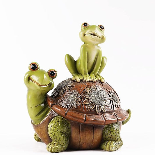 Resin Frog and Tortoise Garden Statue, Green Frog Tortoise Figure for Outdoor Decor Yard and Garden Decoration Resin Sculpture (Frog and Tortoise)