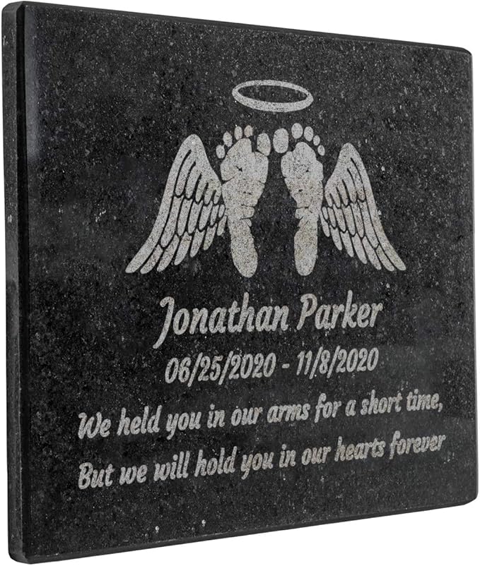 PlaqueMaker Black Granite Memorial Headstone Or Garden Memorial for Lost Infant or Child - Include You Personalized Text. Can be Used as a Sympathy Gift, Garden Stone or Grave Maker (6 x 8 x 0.4)