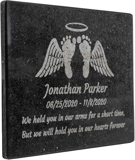 PlaqueMaker Black Granite Memorial Headstone Or Garden Memorial for Lost Infant or Child - Include You Personalized Text. Can be Used as a Sympathy Gift, Garden Stone or Grave Maker (6 x 8 x 0.4)