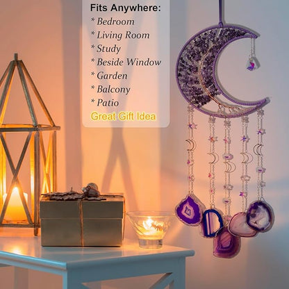 Amethyst Wind Chimes with Bracelet, 26” Amethyst Crystal Suncatcher, Heartfelt Wind Chime for Mom, Mother Birthday Gifts, Mom Gifts