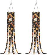 Maple Leaf Pumpkin Windsock Outdoor Hanging Decoration Durable Machine Washable 2 Pieces Windsocks Home Garden Balcony Halloween Spooky Horror Decoration