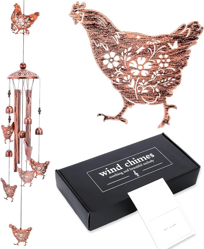 Chicken Wind Chimes for Outside - Metal Windchimes Outdoors, Rooster Gifts for Women/Men, Memorial/Birthday/Housewarming/Festival Gifts, Chimes for Garden Decor Patio Yard Outdoors