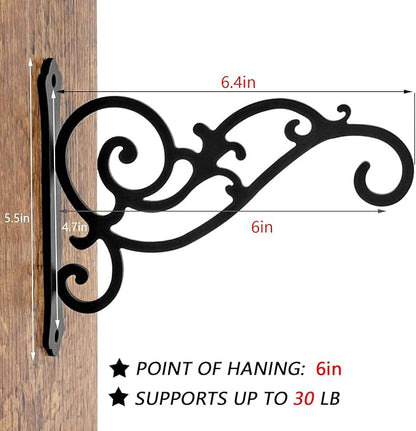 2 Pieces 6-Inch Outdoor Indoor Small Decorative Iron Wall Hooks for Hanging Lanterns Solar Lights Hummingbird Feeders Wind Chimes Hangers, Black