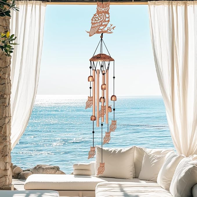 Large Aluminium Wind Chimes 33" Outdoor Deep Tone Memorial Wind Chime with Owl Wind Catcher, Sympathy for Loss of Loved Mom Father,Metal Wind Chimes for Garden Patio Balcony Home Decor