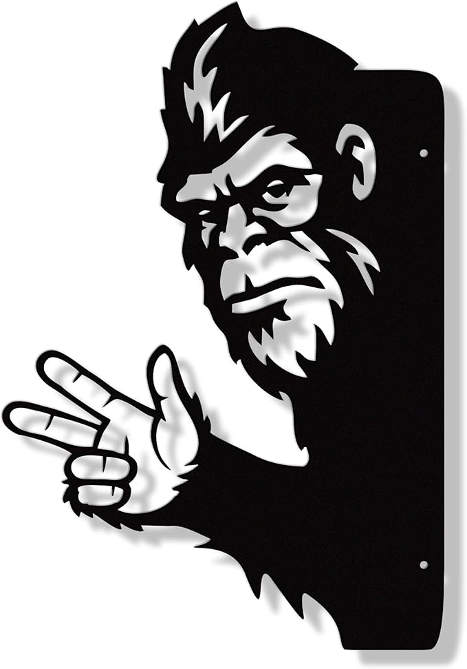 Matte Black Iron Bigfoot Tree Ornament with Pointing Hand Gesture – Outdoor Sasquatch Yard Decor for Tree Trunks, Garden Walls & Woodland Spaces, 15.8 x 10 Inches