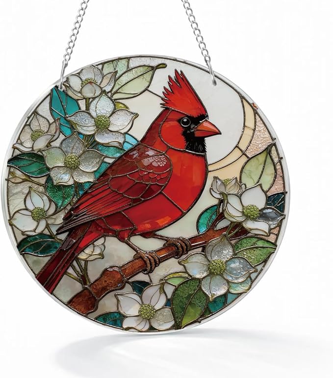 Cardinal Window Hanging Suncatcher, Indoor Window Wall Art, Cardinal Remembrance Gifts, Cardinals Memorial Gifts for Loss of Loved One, Women Grandma Mom, Mothers Day Birthday