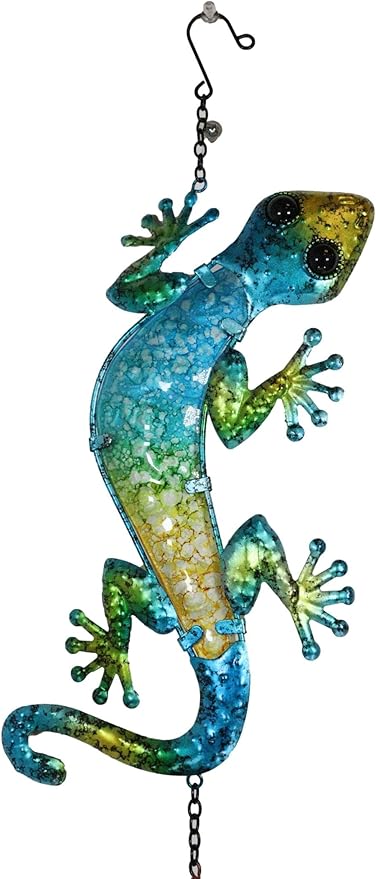 Ebros Gift Green Yellow Blue Camouflage Gecko Lizard Whimsical Copper Metal Wind Chime 40" Long Resonant Noisemaker Outdoor Patio Garden Hanging Mobile Cottage Cozy Nook Decor Accessory