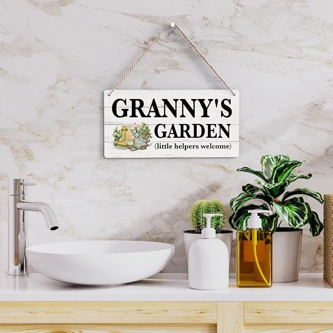 Granny Gifts Outdoor Garden Wooden Sign Decor, Indoor Garden Decoration Hanging Signs 12x6 Inches, Outdoor Porch Yard Wall Art Decor Sign, Mother's Day Gifts Birthday Gift for Mom Grandma