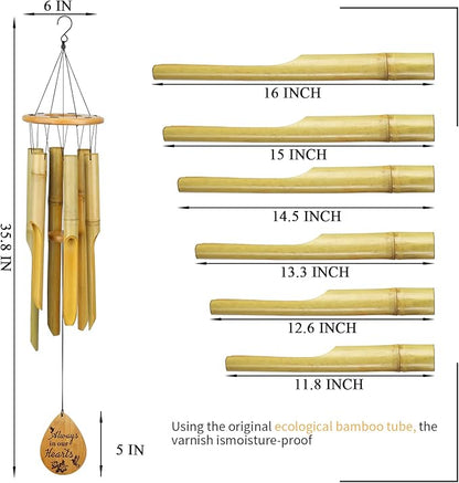 Afirst Bamboo Wind Chimes, 37.5" Wooden Wind Chimes for Outside Valentine's Day Gift Memorial Sympathy Gift for Memory of Loss of Love One,for Garden, Patio, Home or Outdoor Decor