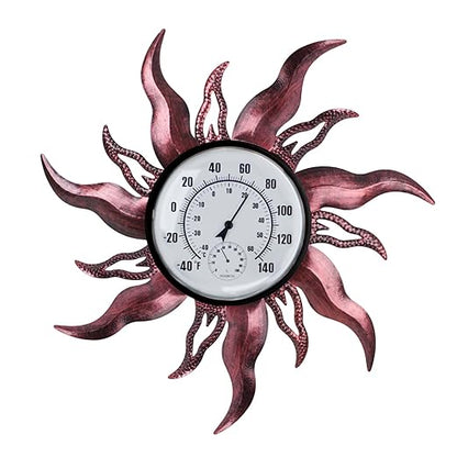 Large Sun Outdoor Thermometer, 27“ Metal Thermometer Outdoor Waterproof, Decorative Outdoor Thermometers for Patio, Outside Thermometer with Humidity(Copper)