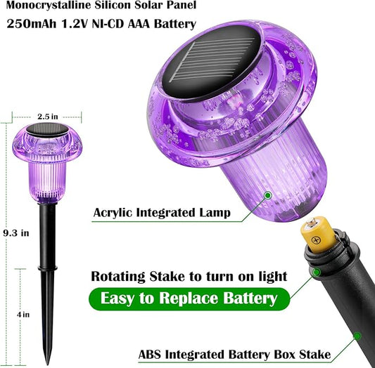 Priddop Solar Lights Outdoor Pathway Waterproof 8 Pack Purple LED Acrylic Mushroom Decorative Garden Lights for Yard Landscape Patio Outside Decorations
