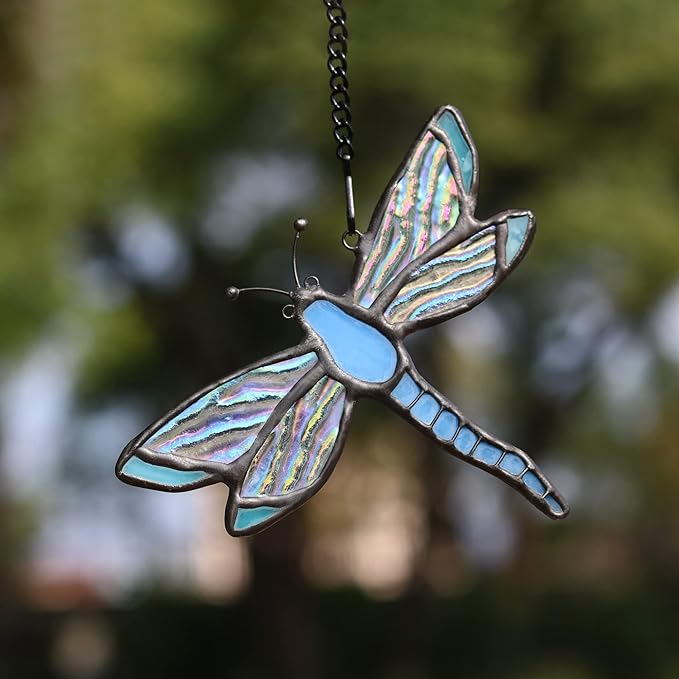 Dragonfly Stained Glass Window Hanging Suncatcher,Window Decoration Tiffany Glass Home Decor, Gift for Grandma,Mom 4.5×4 INCH