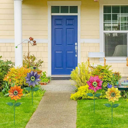 YEAHOME Garden Decor for Outside, 4 Pack 20'' Flower Garden Stakes for Spring Decor, Metal Flowers with Shaking Head Yard Art for Outdoor Lawn Patio Pathway Decorations