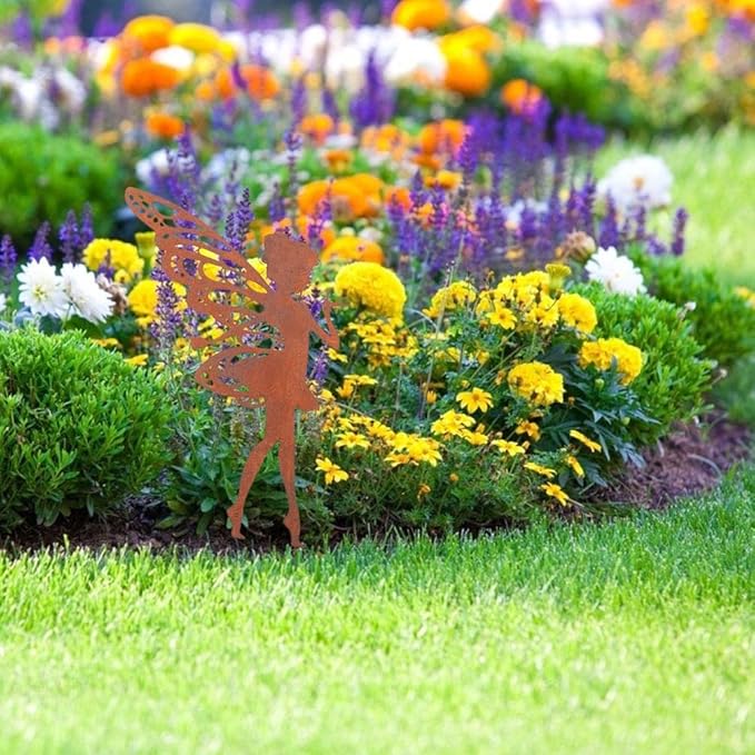 Cute Fairy Silhouette Decorative Metal Garden Yard Stakes Arts Decor Outdoor Garden Patio Ornaments, Average code