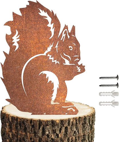 Rusty Squirrel Garden Ornament, Rusty Squirrel Silhouette to Screw in Wood, Metal Garden Decoration, Metal Garden Decor, Fence Topper, Gift Idea for Garden or Wildlife Loverent