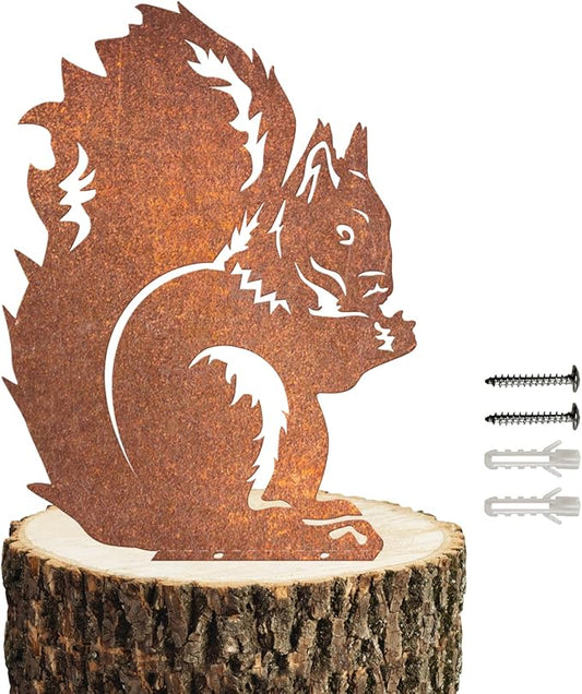 Rusty Squirrel Garden Ornament, Rusty Squirrel Silhouette to Screw in Wood, Metal Garden Decoration, Metal Garden Decor, Fence Topper, Gift Idea for Garden or Wildlife Loverent