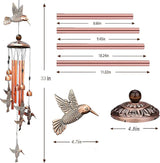 Hummingbird Wind Chimes Outdoor Indoor Decor, with 4 Aluminum Tubes 6 Bells 7 Hummingbirds, Mobile Wind Catcher, Memorial Windchimes for Home, Xmas Mom Gifts, Festival, Balcony, Garden Decoration