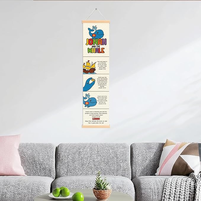 Jonah and the Whale Banner, Church Banner, Christian Rustic Hanging Door Flag, Farmhouse Decorations Outdoor Indoor, Church Activity Decor, Bible Lesson, Scripture and Words Decorations