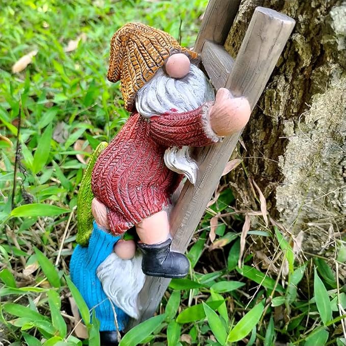 Climbing Gnomes Tree Faces Decor Outdoor for Yard - Cute Gnome Garden Statue Art Resin Dwarf Sculpture for Yard Outdoor Decoration Ornaments