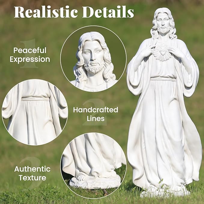 EROMMY 24.8'' Sacred Heart of Jesus Statue Hand-Painted Catholic Jesus Christ Figurine for Garden, Outdoor Yard, Patio, Lawn, Hallway, Religious Gift