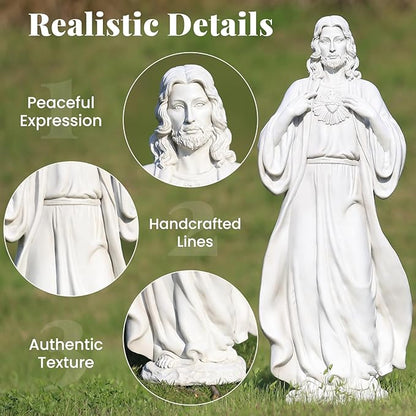 EROMMY 24.8'' Sacred Heart of Jesus Statue Hand-Painted Catholic Jesus Christ Figurine for Garden, Outdoor Yard, Patio, Lawn, Hallway, Religious Gift