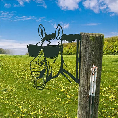 Farm Peeping Animal Metal Art Outdoor Decor Garden Fence Decoration, Farmhouse Backyard Hang Artwork Wall Decor, Outdoor Yard Art Patio Lawn Statue Gift for Loved Dad Grandpa (Glasses Horse)