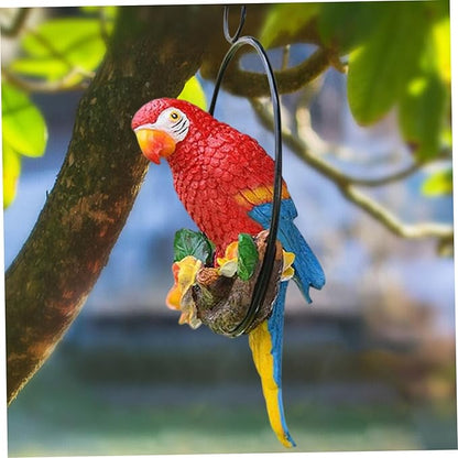 Hangigng Parrot Statue, Hanging Parrot Garden Decor Resin Outdoor Decor on Perch Garden Sculpture Statue for Outdoor Decorations Red