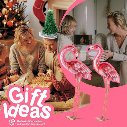 Natelf Pink Flamingo Yard Decorations, Metal Garden Statues and Sculptures, Standing Bird Lawn Ornaments for Patio Backyard Pond Decorations Set of 2