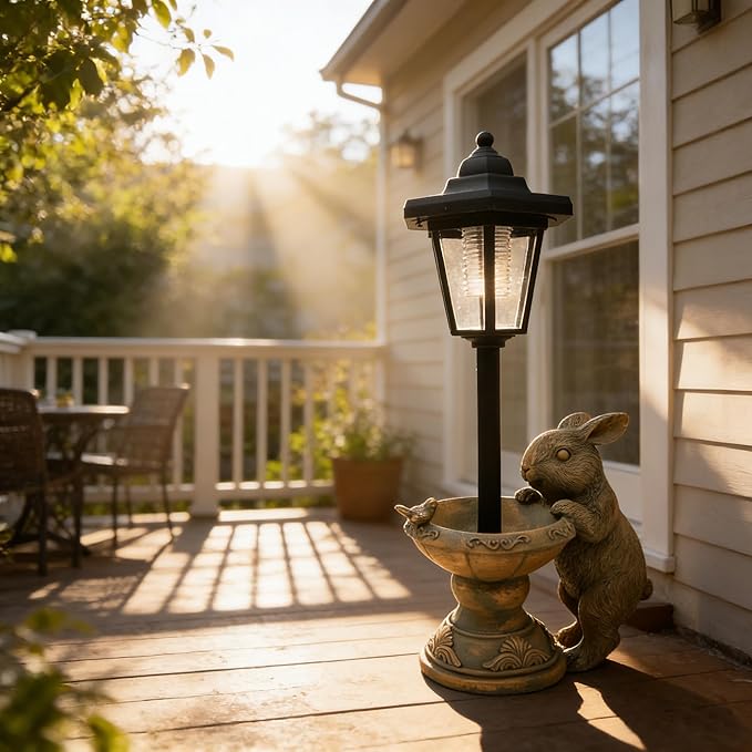 Solar Rabbit Garden Statue for Outdoor Decor with Lantern - Lawn Decoration 15.8“ Tall Bunny Figurine Lights for Patio, Yard, Porch Ornament - Valentine's Day Gifts for Mom, Grandma, Women