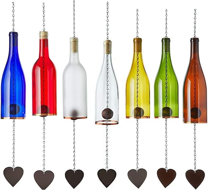 Blue Ridge Mountain Gifts Wine Bottle Wind Chime - Wind Chimes for Outside & Inside Decor, Handcrafted Wine Glass Bottle Wind Chimes, Suncatcher Whimsical Home Decor Gifts for Women (Full Set)
