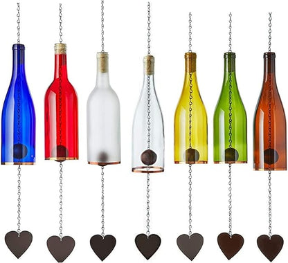 Blue Ridge Mountain Gifts Wine Bottle Wind Chime - Wind Chimes for Outside & Inside Decor, Handcrafted Wine Glass Bottle Wind Chimes, Suncatcher Whimsical Home Decor Gifts for Women (Full Set)