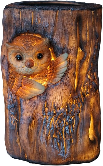 Landoraloria Solar Powered Tree Stump Owl Garden Statue with Light, Brown Resin, Waterproof Outdoor Decorative Lamp (Owl)