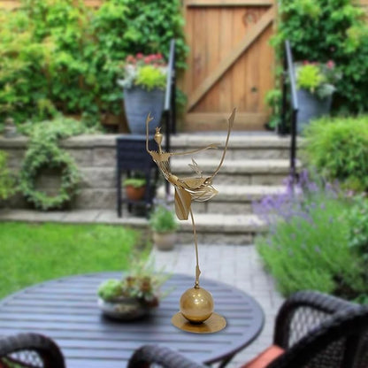 Garden Metal Statue Outdoor Dancing Girl Bird Art Farmhouse Footpath Yard Ornament Sculpture Vintage Style (A, One Size)